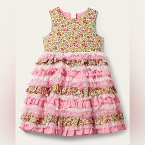 Mini Boden Girls Floral Bodice Pink Ruffle Party Dress Size 4-5